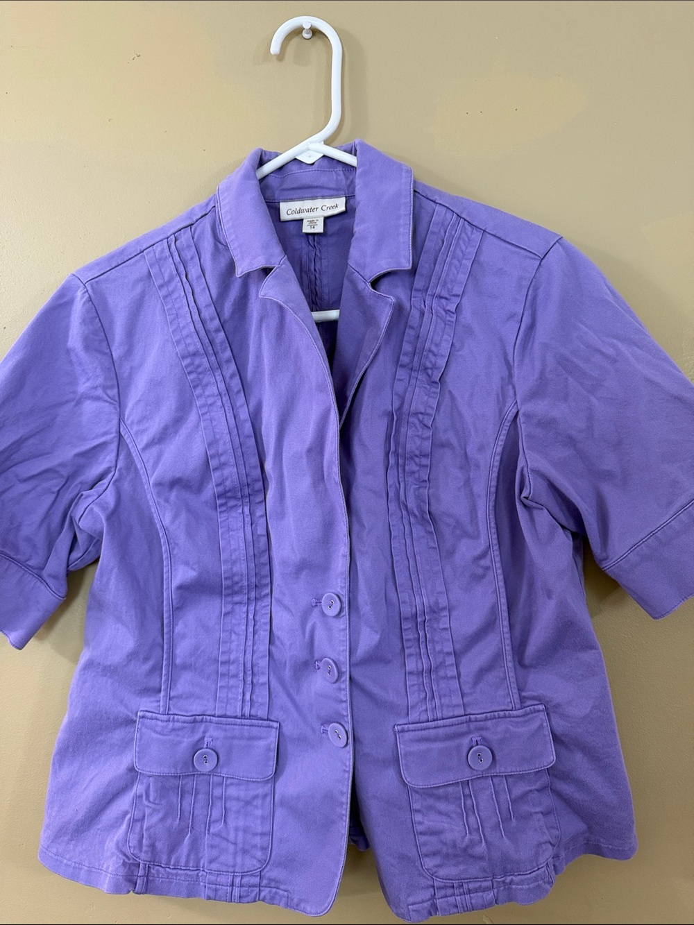 Coldwater Creek Lavender Short-Sleeve Pintuck Jacket